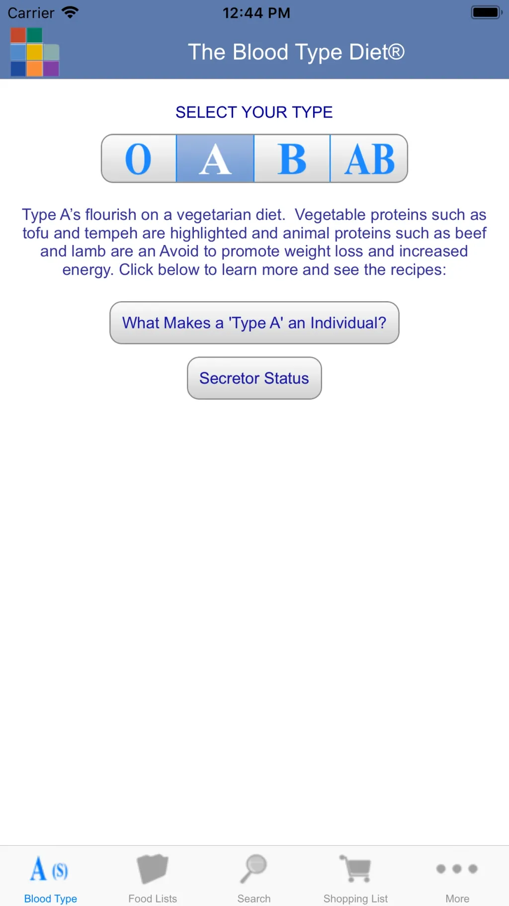 Blood Type Diet® App Store screenshot 1
