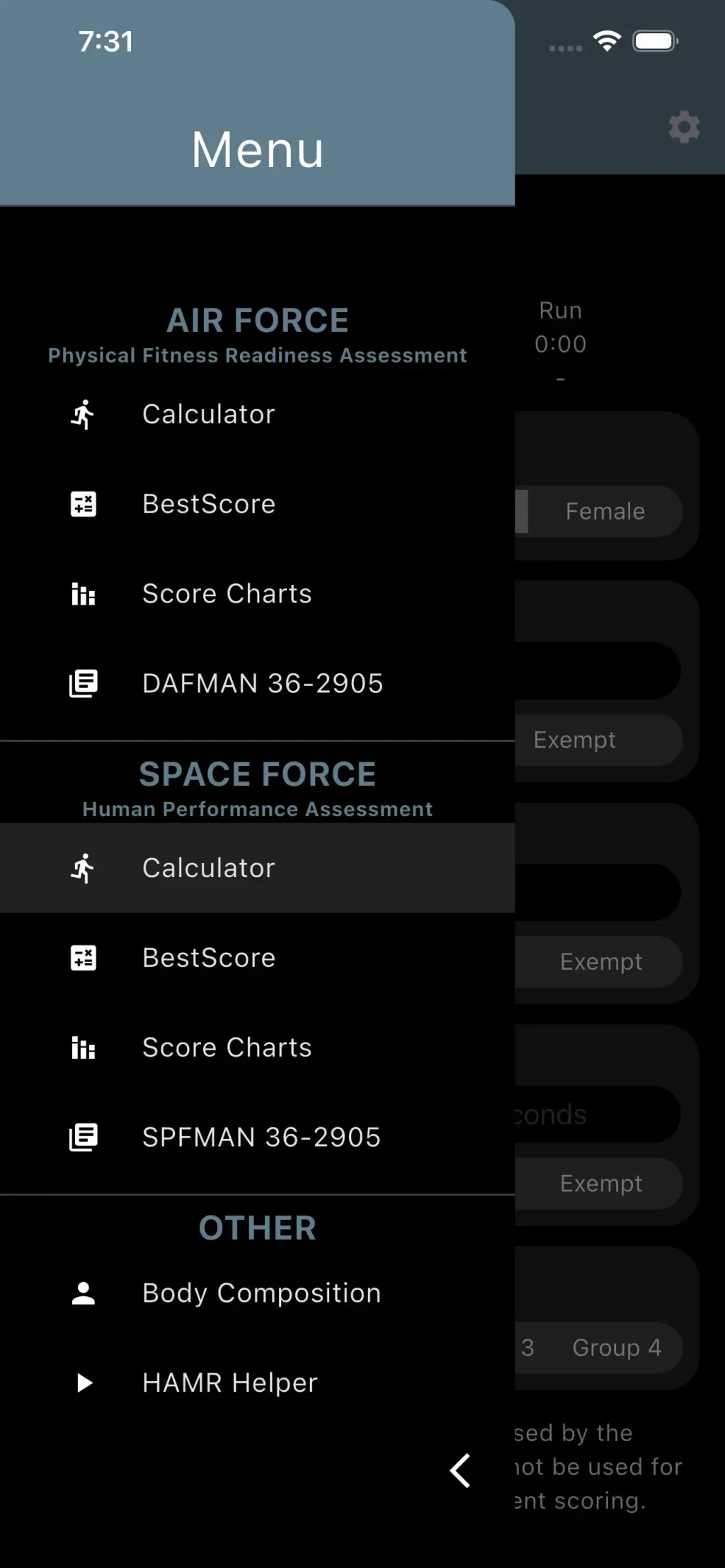 USAF PFA & USSF HPA Calculator App Store screenshot 2