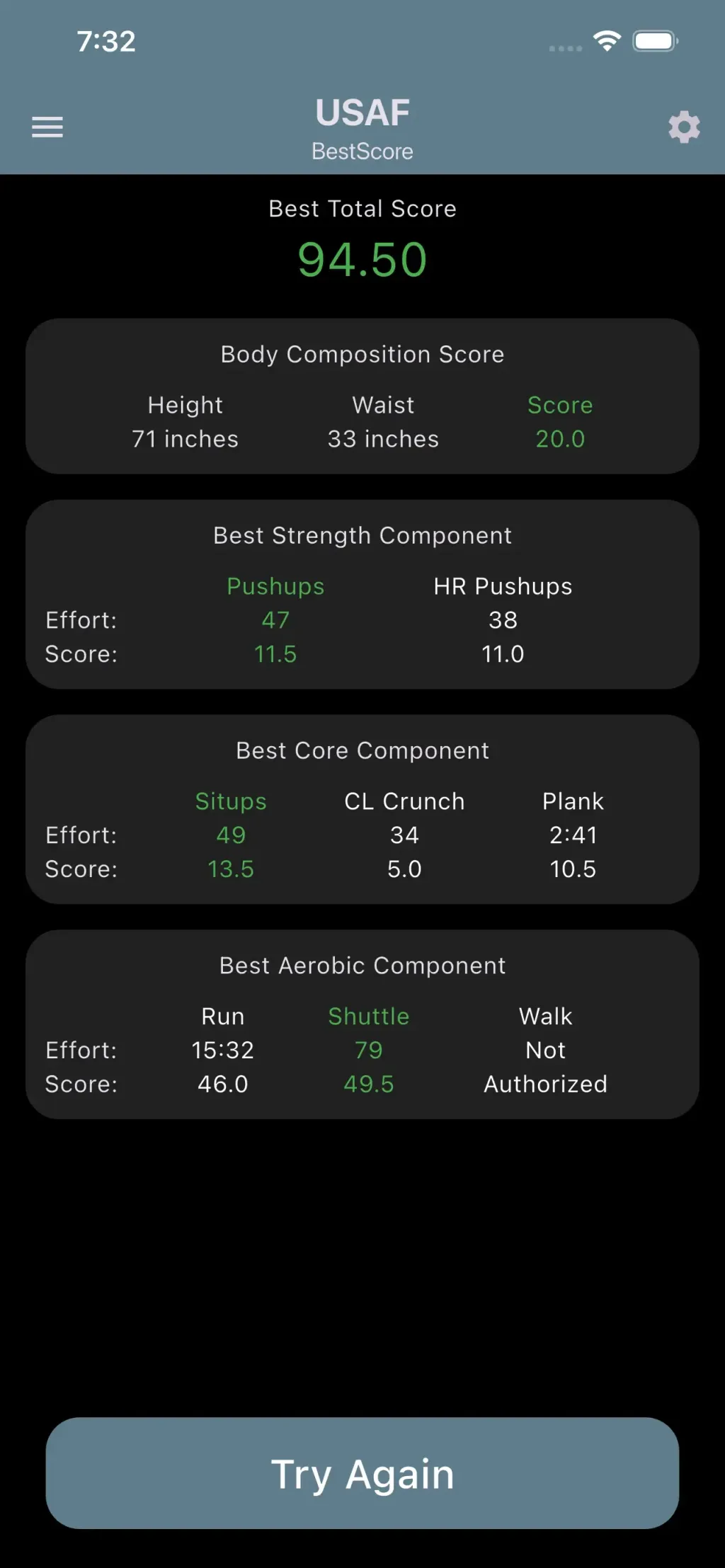 USAF PFA & USSF HPA Calculator App Store screenshot 3