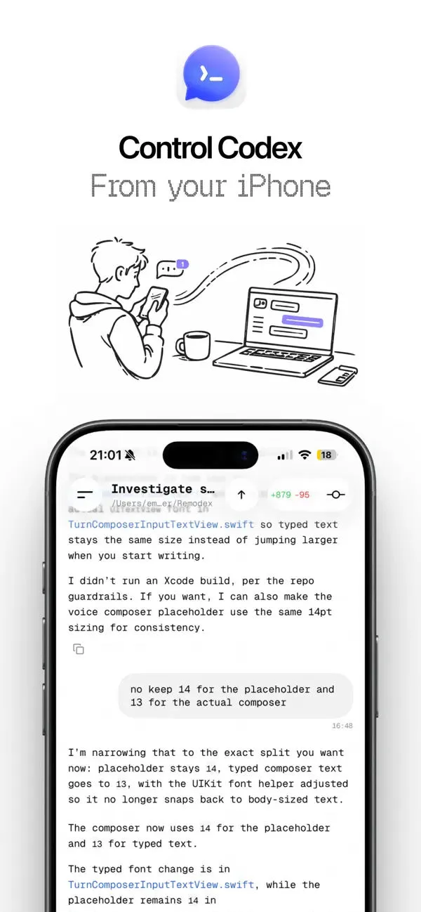 Remodex - Remote AI Coding App Store screenshot 1