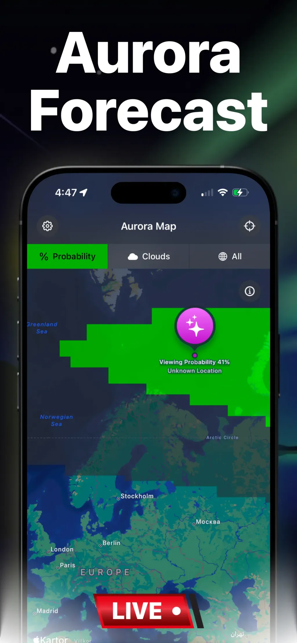 Aurora Forecast - Borealis Map screenshot 1
