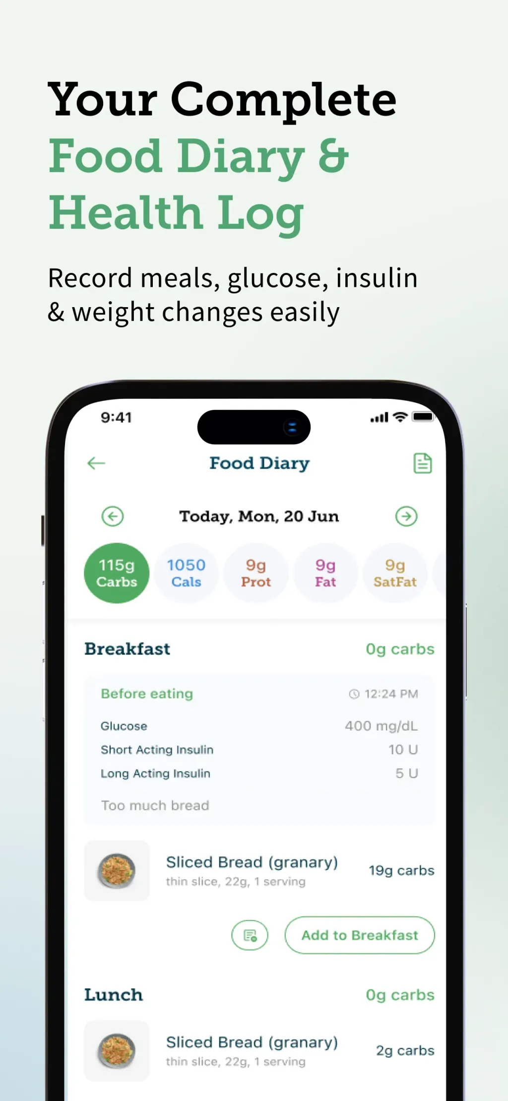 Carbs & Cals: Diet & Diabetes screenshot 2