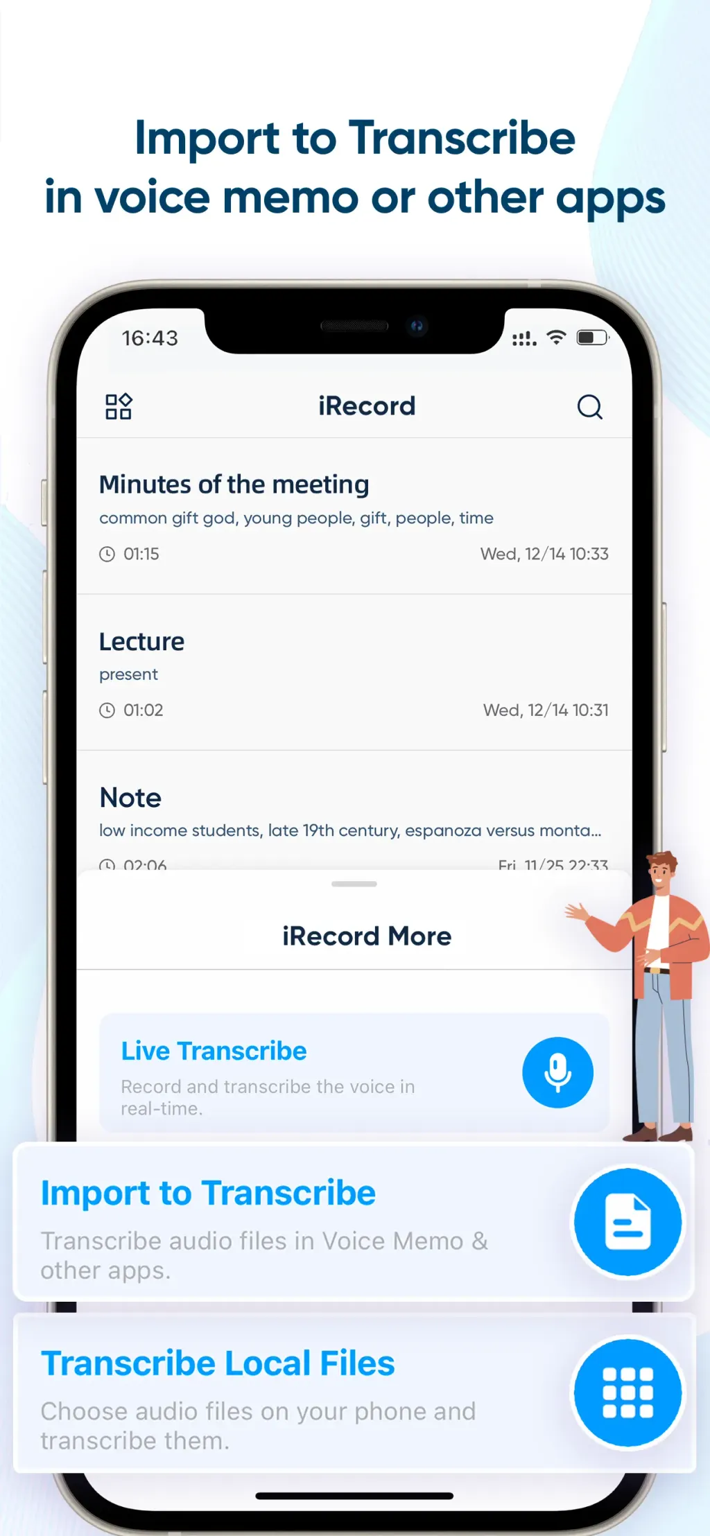 iRecord: Transcribe Voice Memo screenshot 1