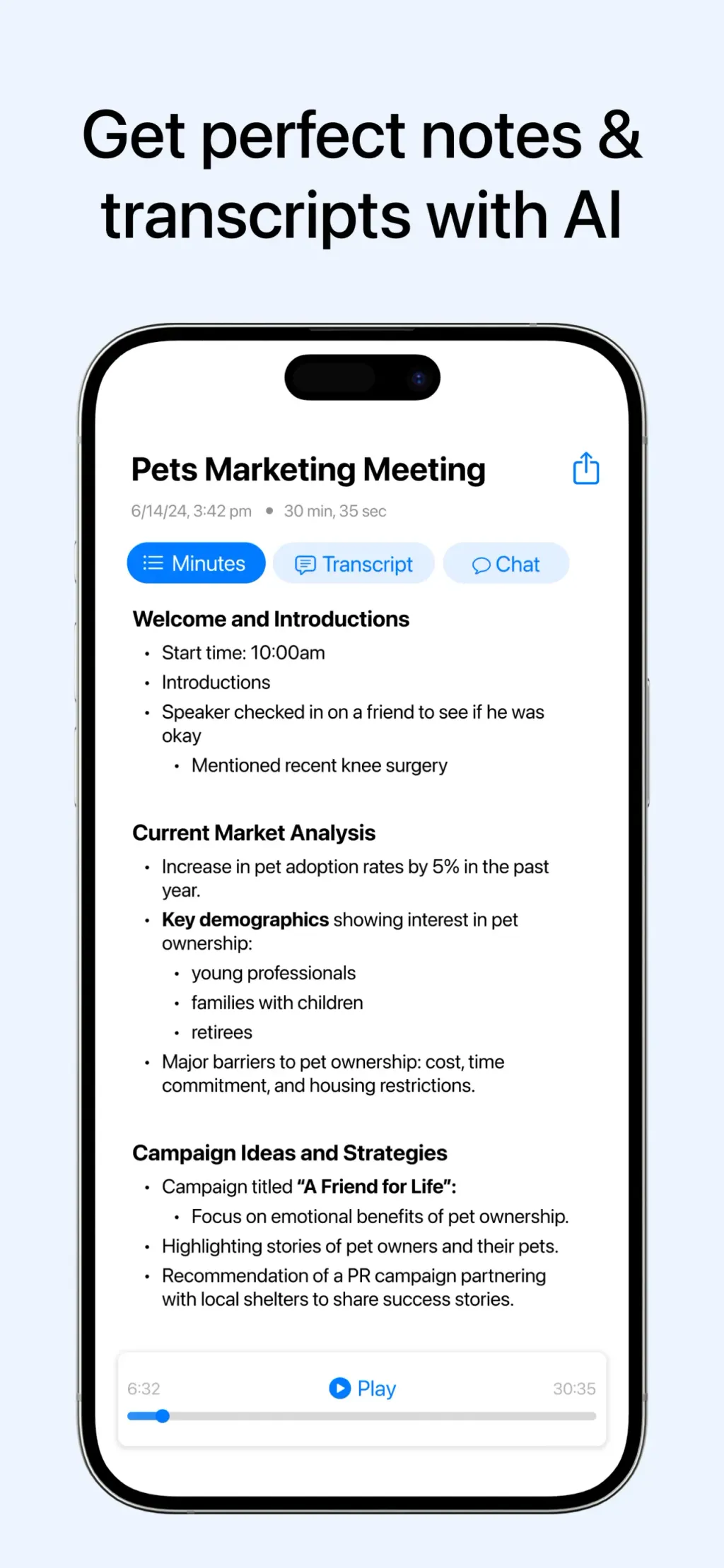 Minutes: AI Meeting Note Taker App Store screenshot 1
