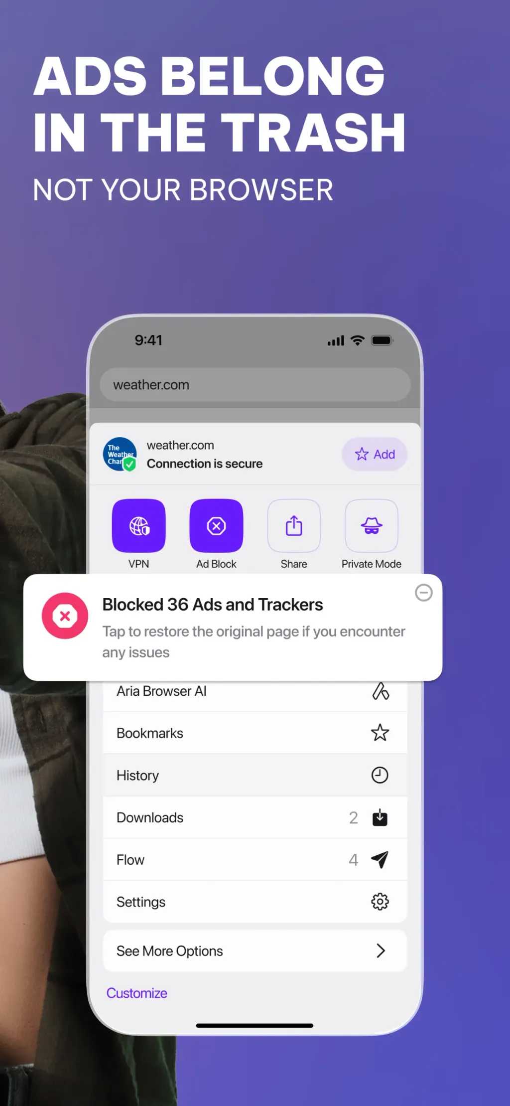 Opera: AI browser with VPN App Store screenshot 2