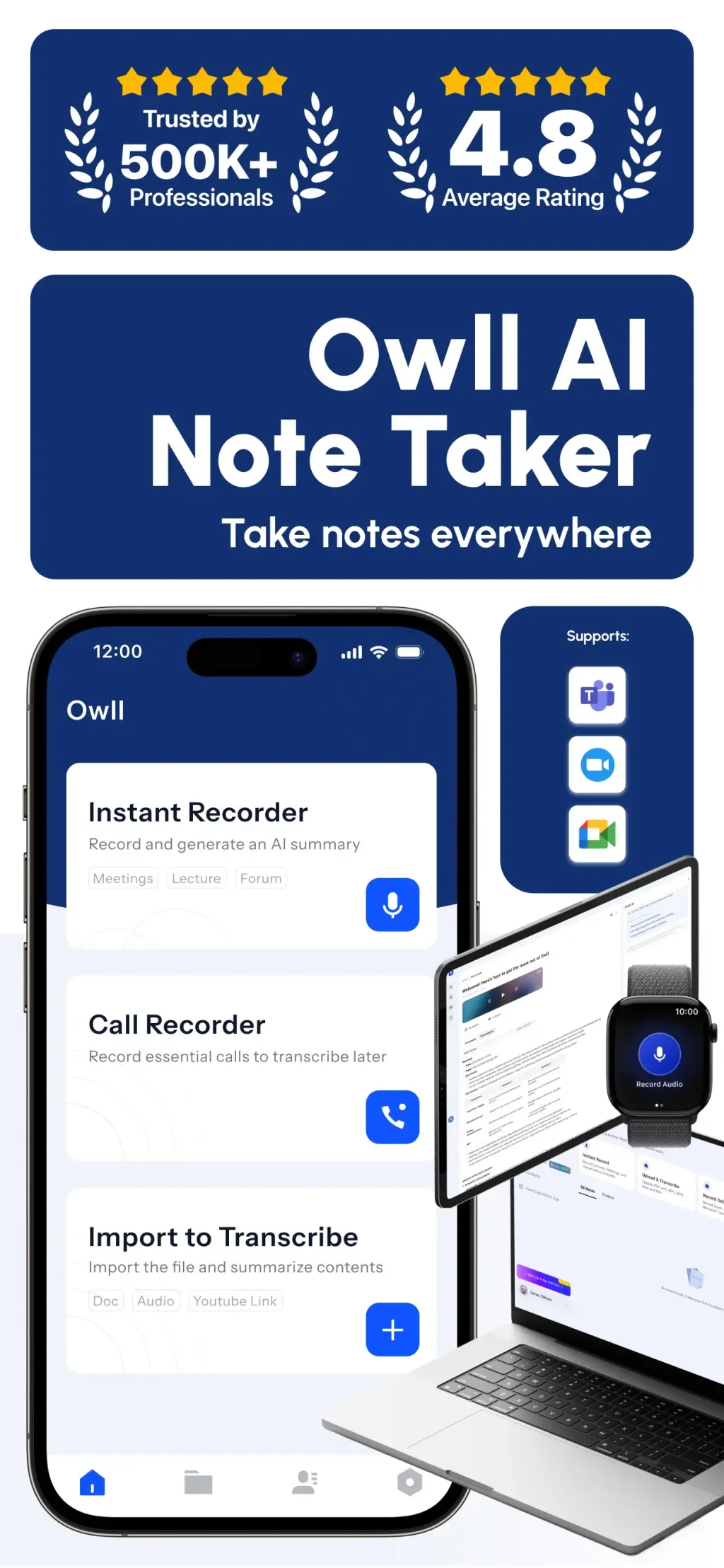 Owll:AI Note Taker & Assistant App Store screenshot 1