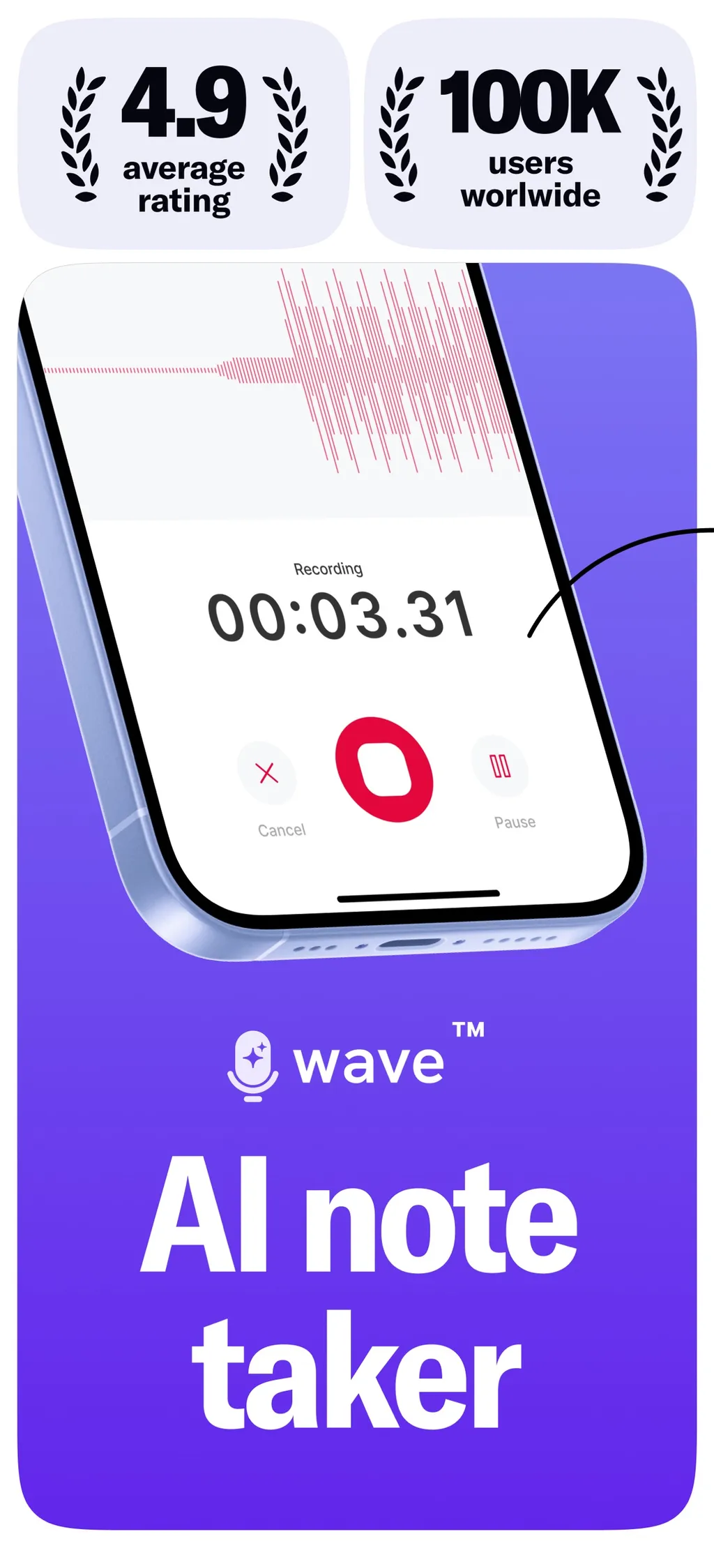 Wave AI Note Taker & Recorder App Store screenshot 1